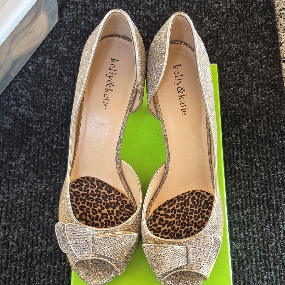 Kelly & Katie Shimmering Gold Peep-Toe Heels